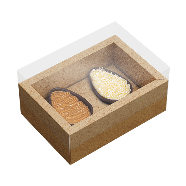 Caixa Degustação com Moldura 2x50g Kraft – Páscoa Essencial