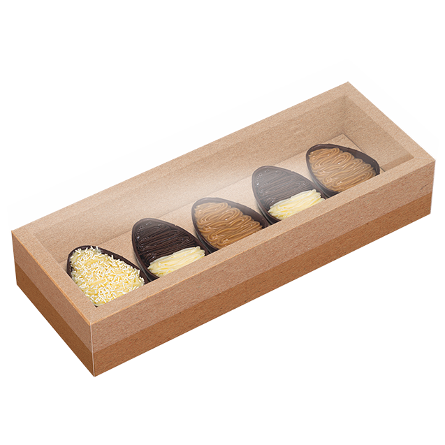 Caixa Degustação com Moldura 5x50g Kraft – Páscoa Essencial