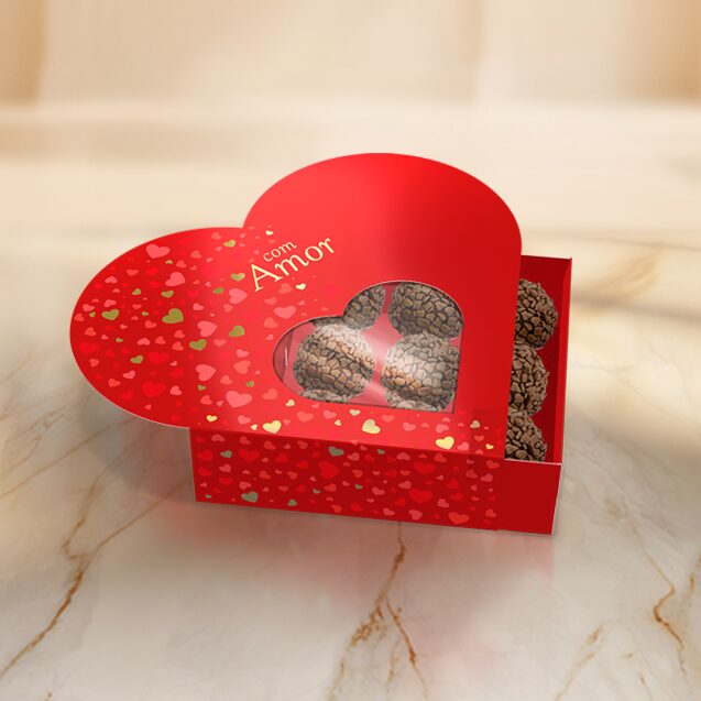 CAIXA CORAÇÃO 9 DOCES GAVETA COM VISOR