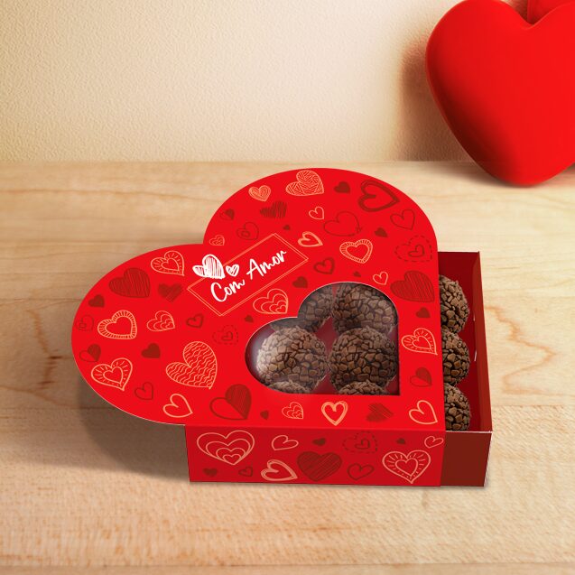 CAIXA CORAÇÃO 9 DOCES GAVETA COM VISOR