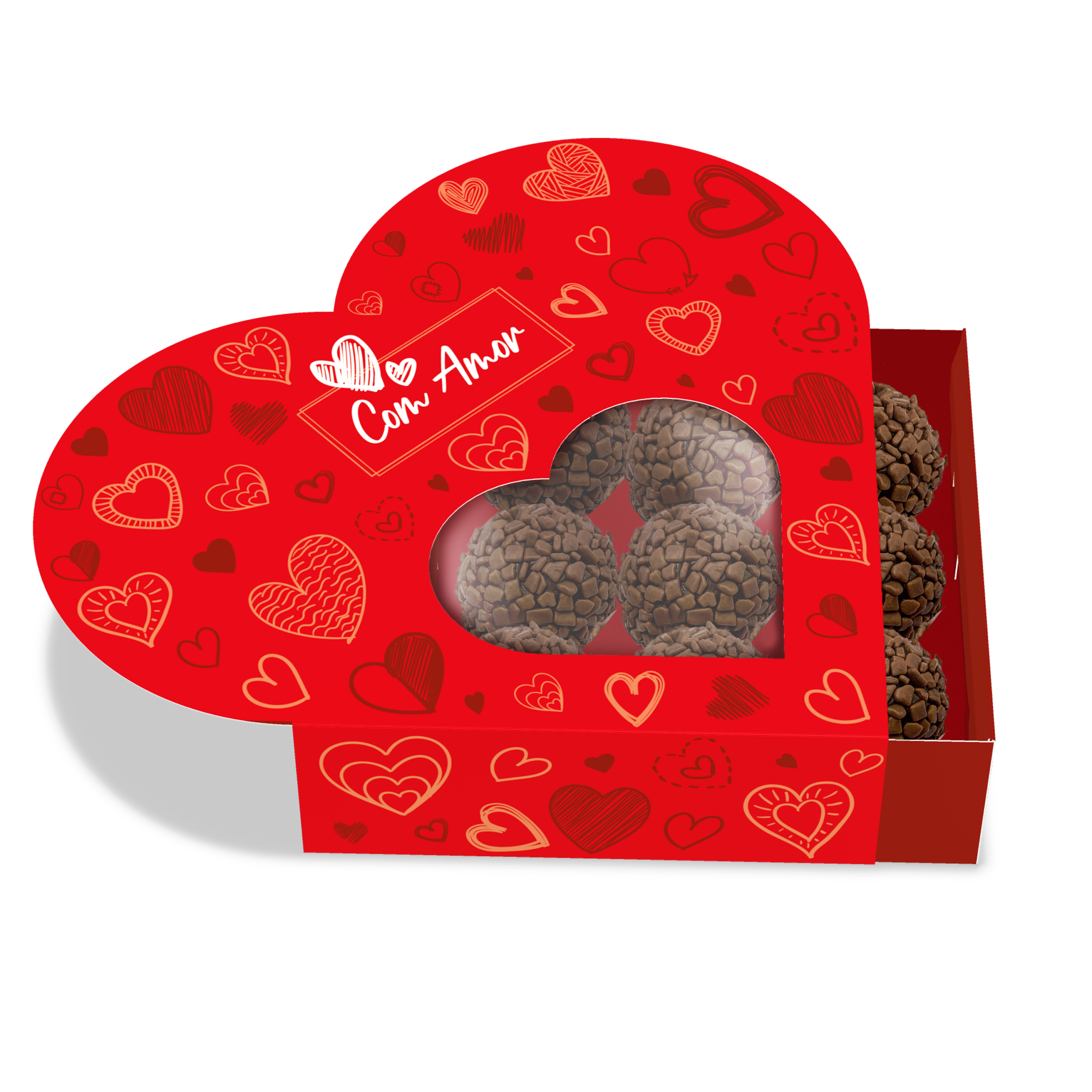 CAIXA CORAÇÃO 9 DOCES GAVETA COM VISOR