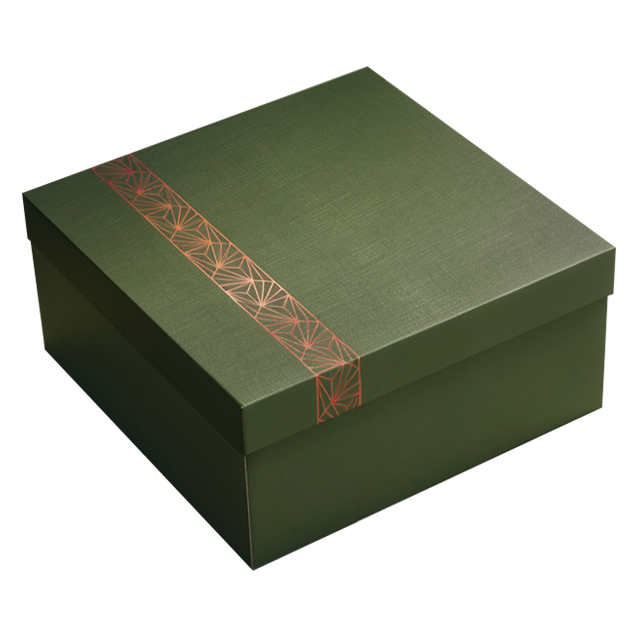 Caixa Presente Quadrada M – Verde e Bronze