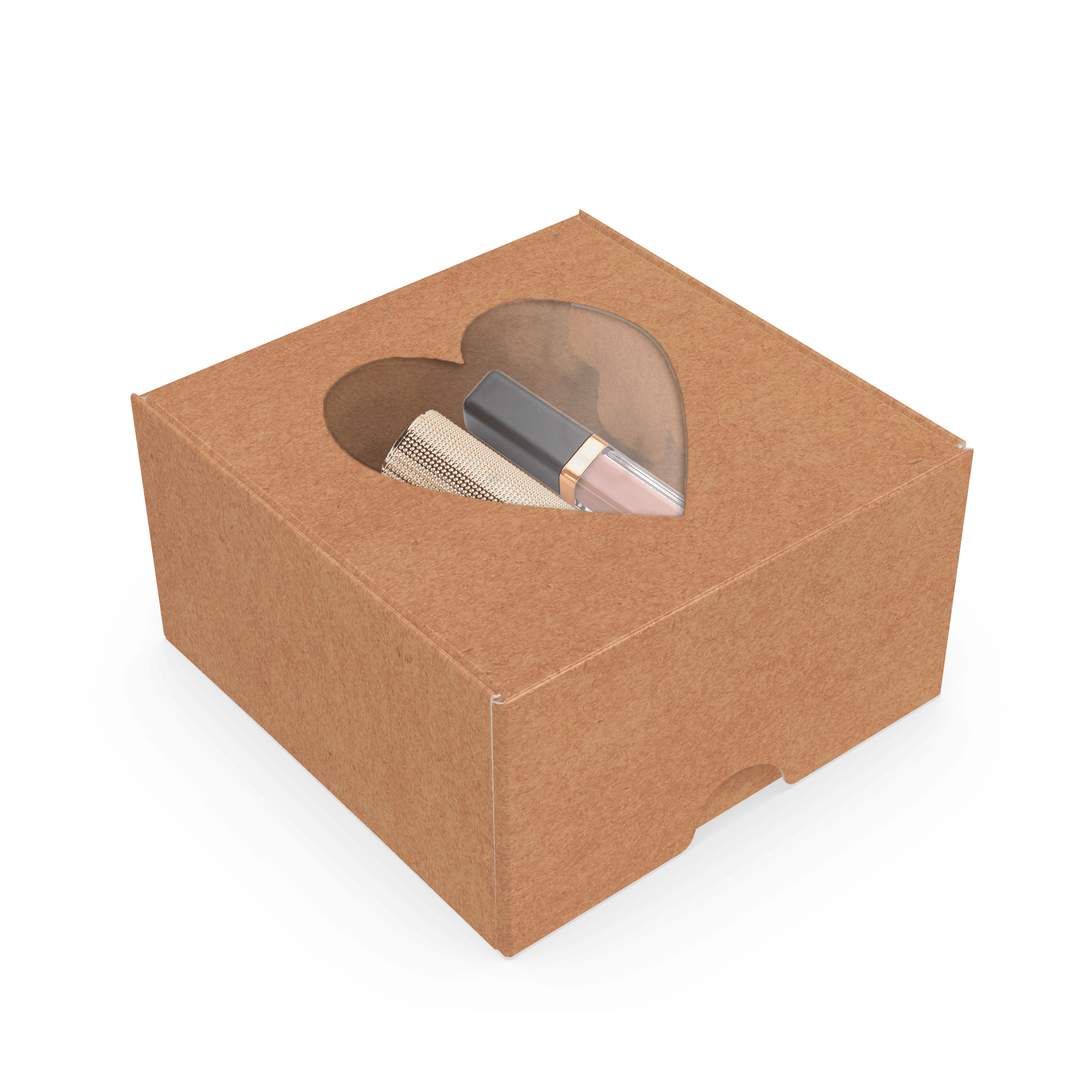 Mini Caixa Conjugada Quadrada com Visor Coração – Kraft
