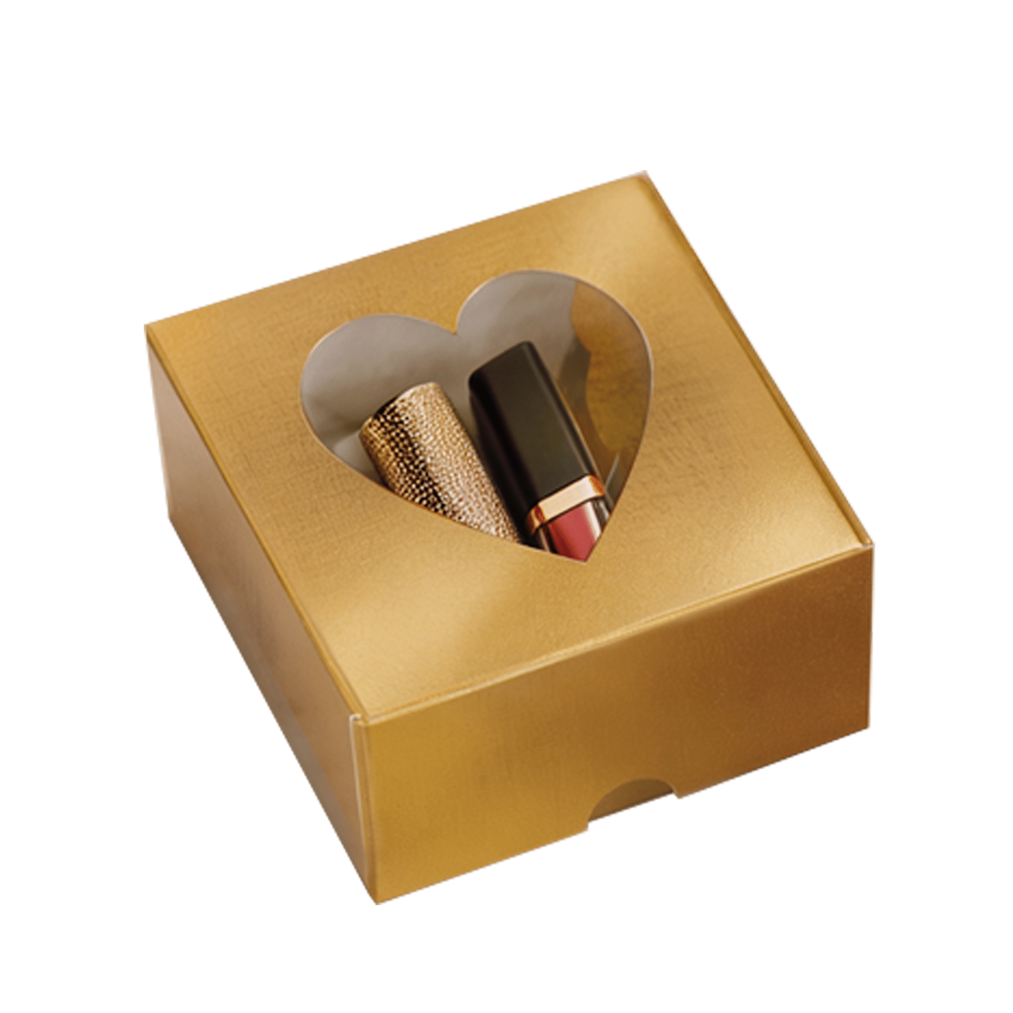 Mini Caixa Conjugada Quadrada com Visor Coração Laminado Ouro – Laminados
