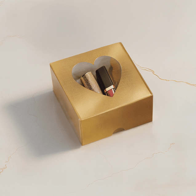 Mini Caixa Conjugada Quadrada com Visor Coração Laminado Ouro – Laminados