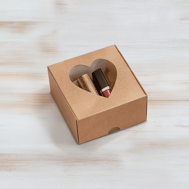 Mini Caixa Conjugada Quadrada com Visor Coração – Kraft