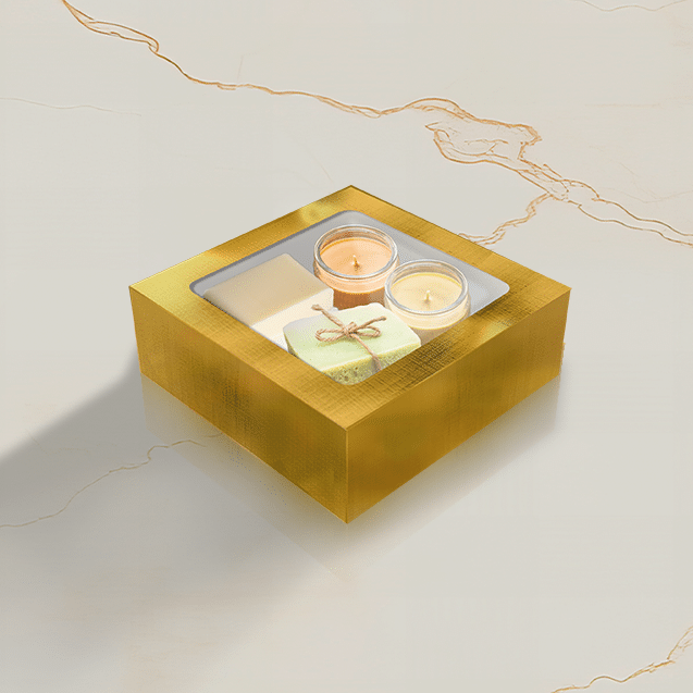 Caixa Presente com Tampa e Visor Laminada Ouro – Laminados