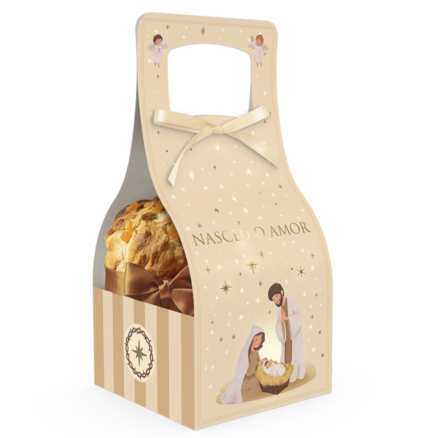 Cachepot com Alça e Fita Mini Panetone – Nasceu o Amor