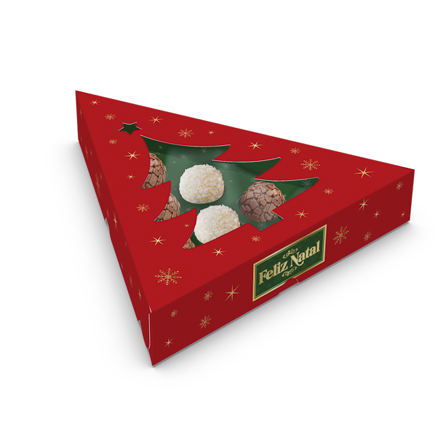 Caixa Árvore 10 Doces com Visor – Feliz Natal