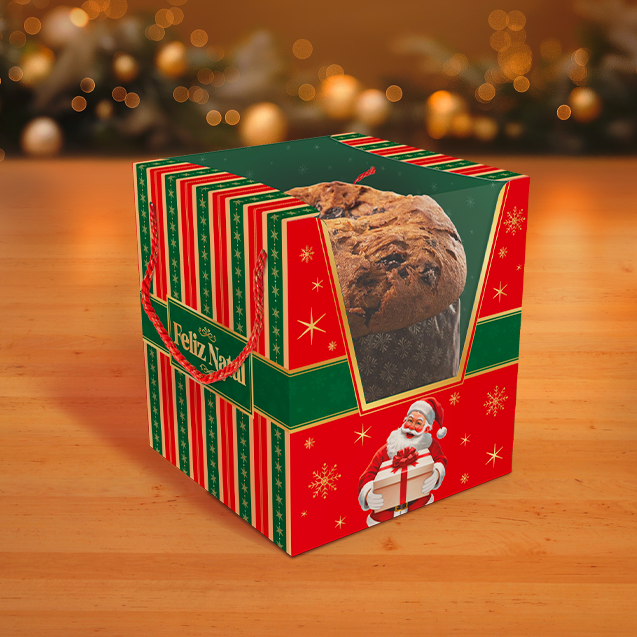 Caixa Basic com Visor e Alça Panetone – Feliz Natal