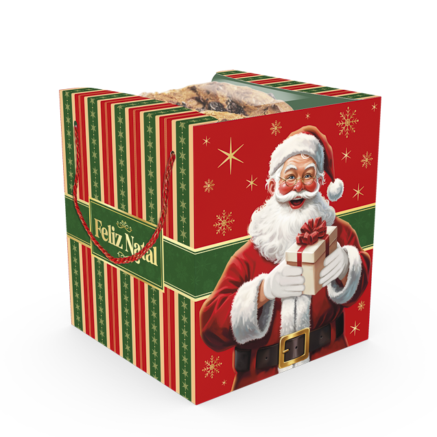 Caixa Basic com Visor e Alça Panetone – Feliz Natal