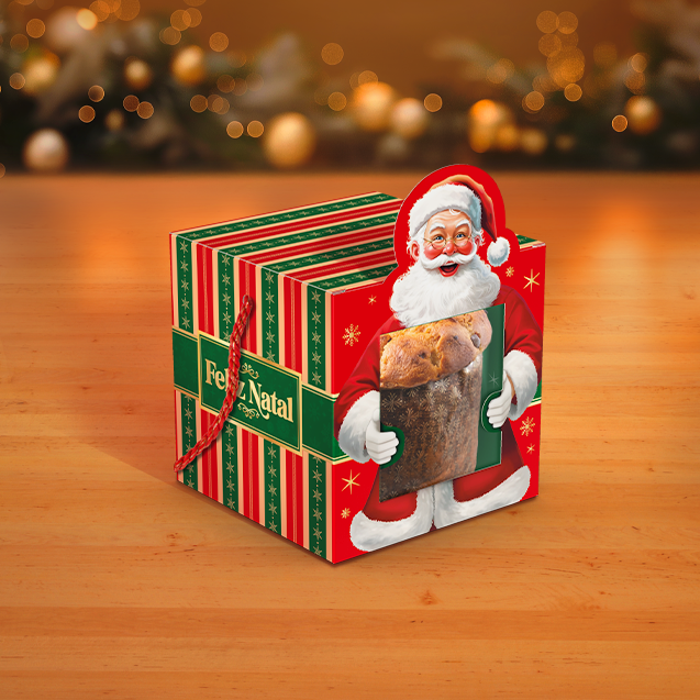 Caixa Com Visor e Alça Mini Panetone – Feliz Natal