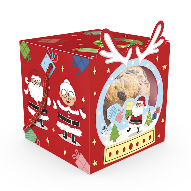 Caixa com Visor e Alça Mini Panetone – Natal Divertido