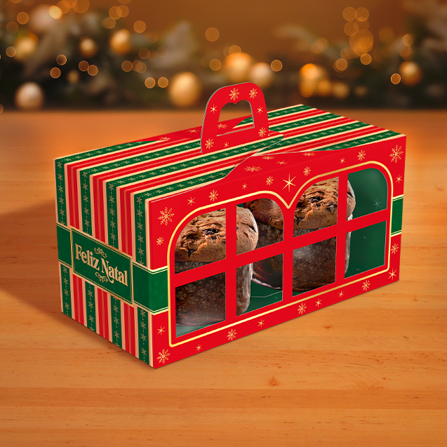 Caixa Com Visor Janela 2 Mini Panetones – Feliz Natal