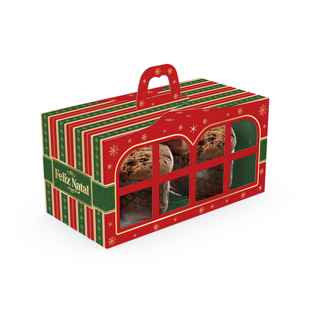 Caixa Com Visor Janela 2 Mini Panetones – Feliz Natal