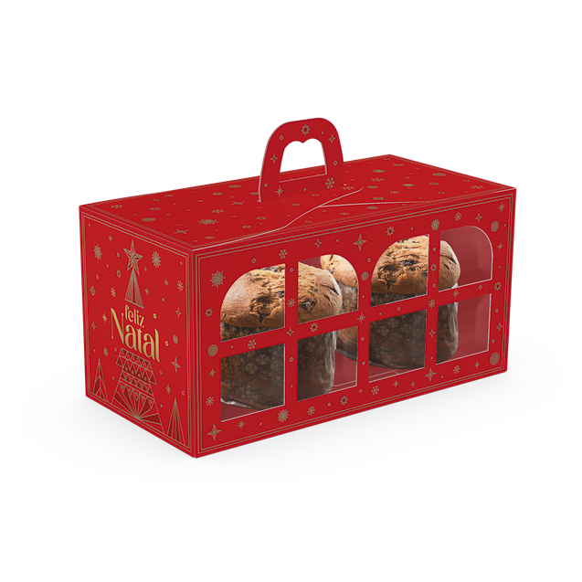 Caixa com Visor Janela 2 Mini Panetones – Brilhos de Natal