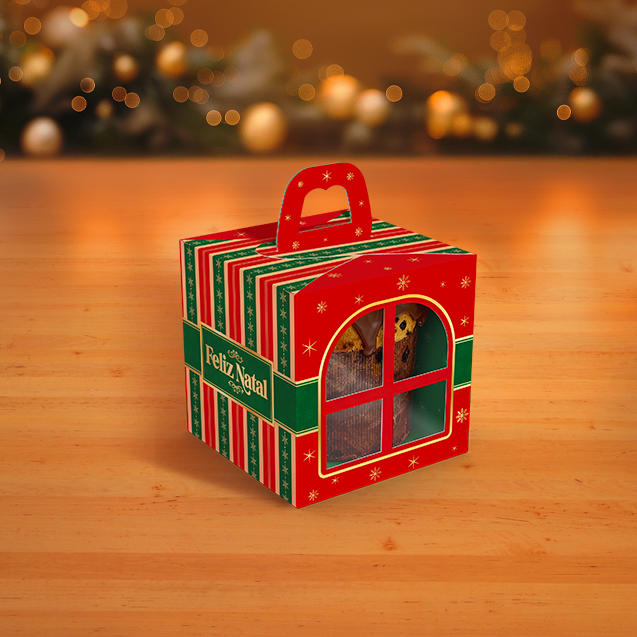 Caixa Com Visor Janela Mini Panetone – Feliz Natal