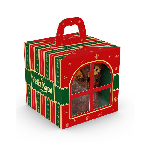 Caixa Com Visor Janela Mini Panetone – Feliz Natal