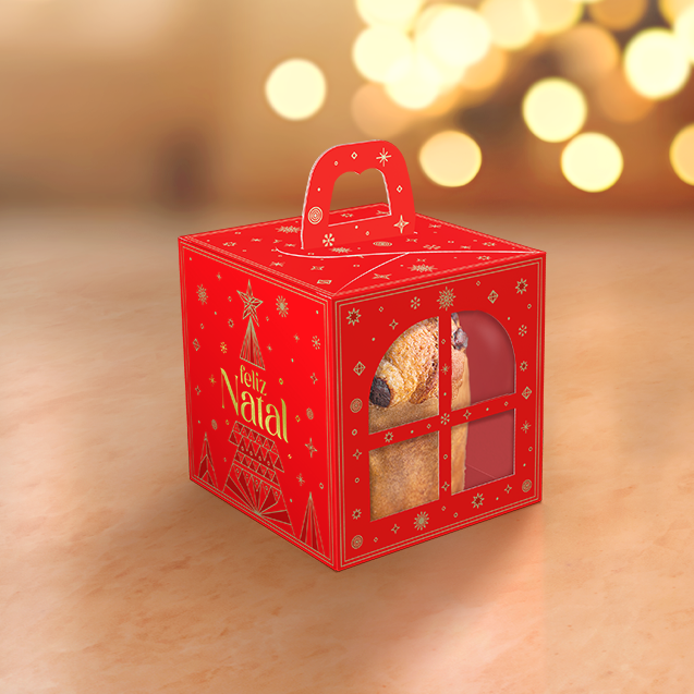 Caixa com Visor Janela Mini Panetone – Brilhos de Natal