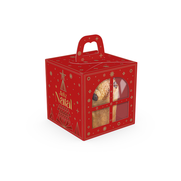 Caixa com Visor Janela Mini Panetone – Brilhos de Natal