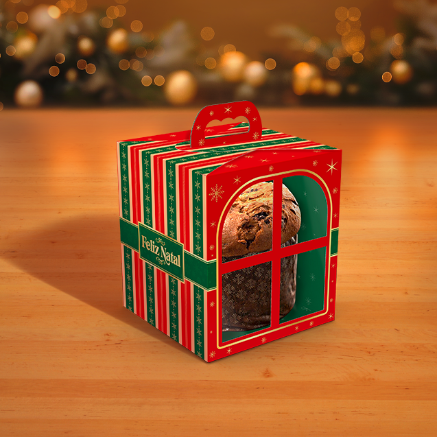 Caixa Com Visor Janela Panetone – Feliz Natal