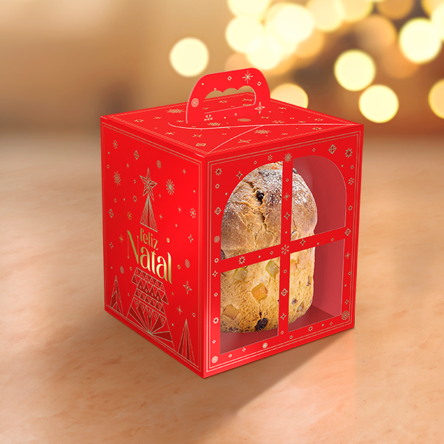 Caixa com Visor Janela Panetone – Brilhos de Natal