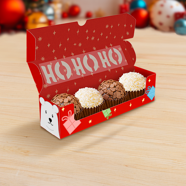 Caixa Ho Ho Ho com Visor 4 Doces – Natal Divertido