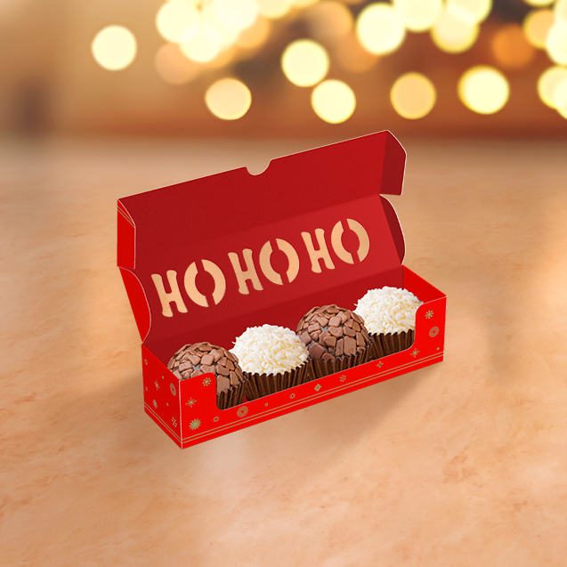Caixa Ho Ho Ho com Visor 4 Doces – Brilhos de Natal