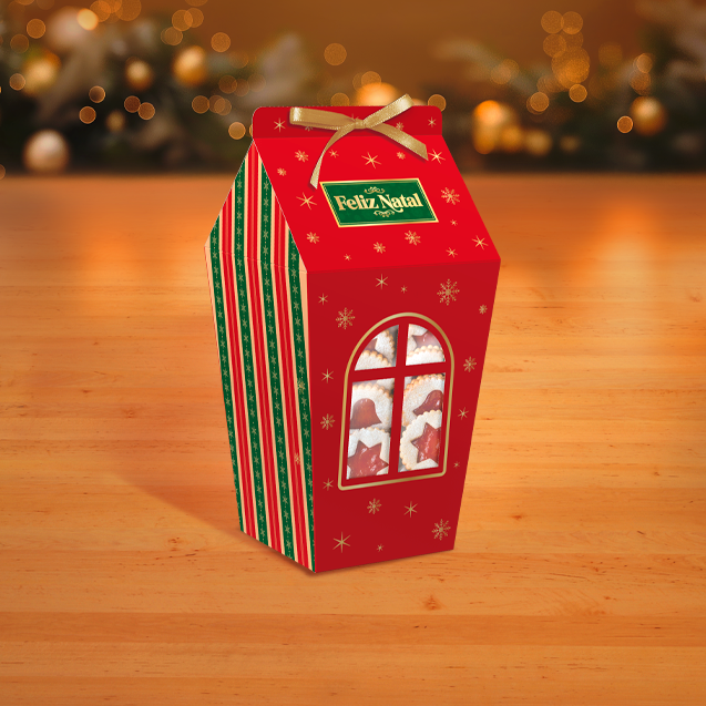 Caixa Milk com Visor Janela e Fita – Feliz Natal