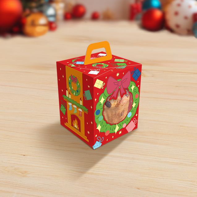 Caixa Soft com Visor Mini Panetone – Natal Divertido