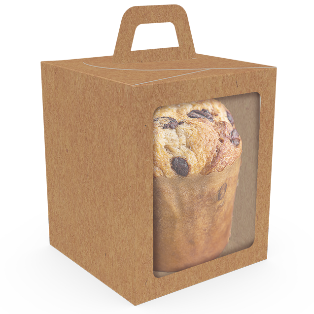 Caixa Soft com Visor Mini Panetone – Kraft