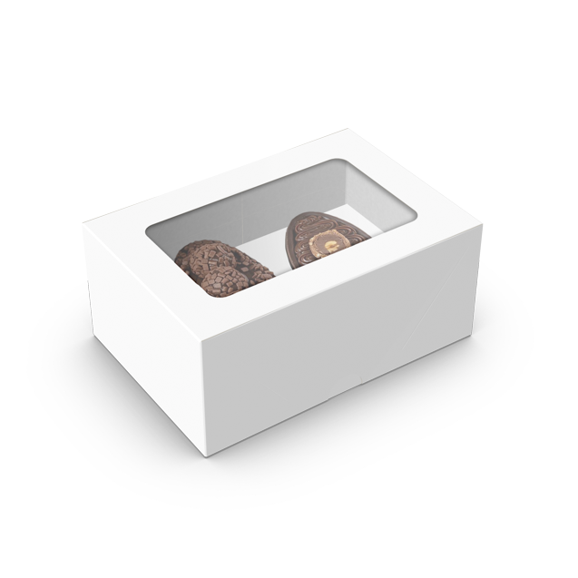 Caixa Basic 2 Mini Ovos 50G com Tampa e Visor Branca – Páscoa Essencial
