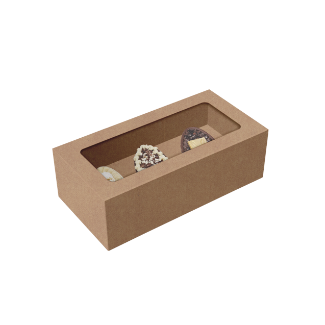 Caixa Basic 3 Mini Ovos 50G com Tampa e Visor Kraft – Páscoa Essencial