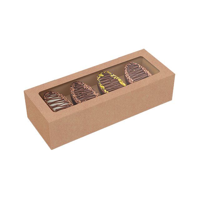 Caixa Basic 4 Mini Ovos 50G com Tampa e Visor Kraft – Páscoa Essencial