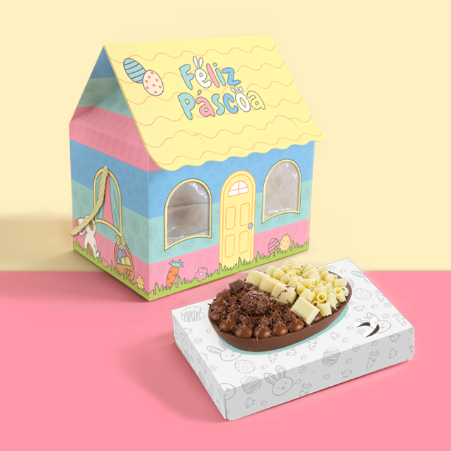 Caixa Casa Berço 150/250G Alça e Visor – Páscoa Diversão