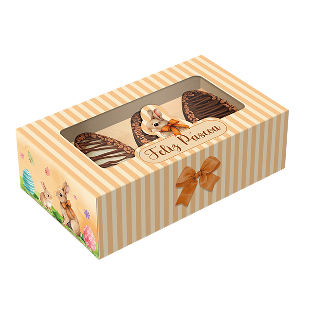 Caixa Gaveta Berço Duplo 3 Mini Ovos 50G ou Cenoura com Visor – Páscoa Encantada