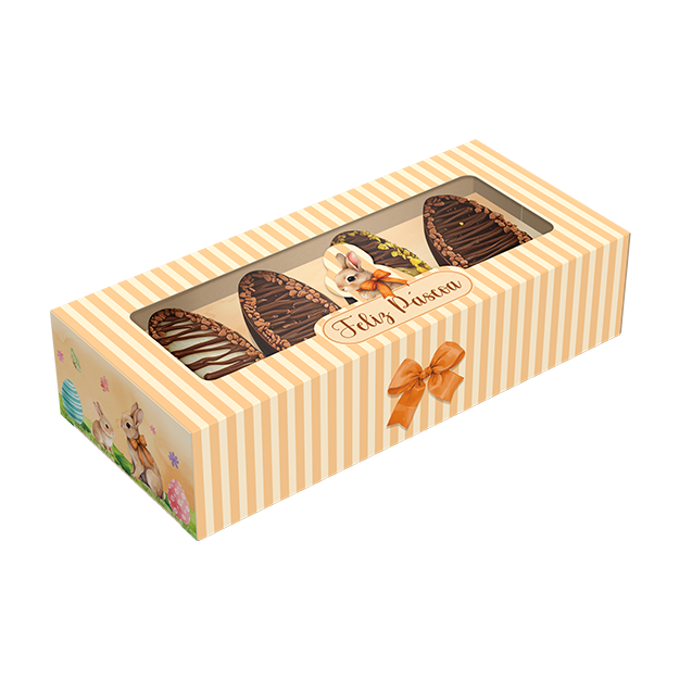 Caixa Gaveta Berço Duplo 4 Mini Ovos 50G ou Coelho com Visor – Páscoa Encantada